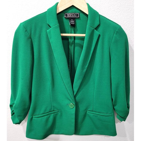 Womens NYCC Green Single-button Ruched 3/4" Sleeve Blazer Jacket Size PS - Picture 1 of 9